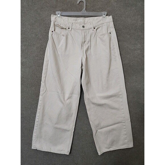 OLD NAVY Baggy Wide-Leg Jeans Womens 12 Ivory Non Stretch Y2K Mid Rise - Picture 3 of 11